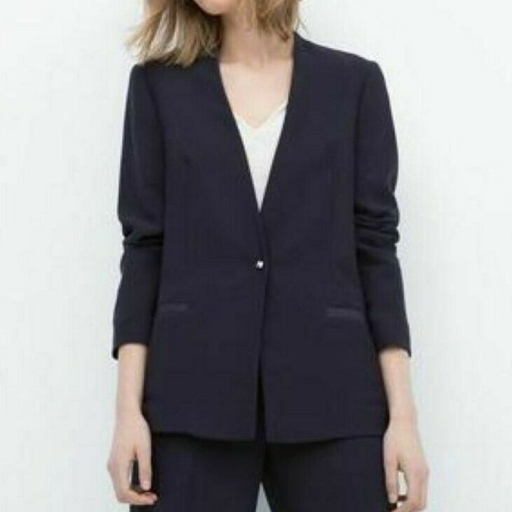 LAST NWT ZARA NAVY BLUE DRAPEY BLAZER size L